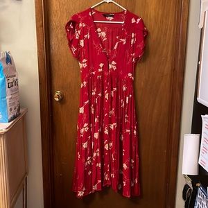 Knot Sisters red floral deep v midi maxi dress